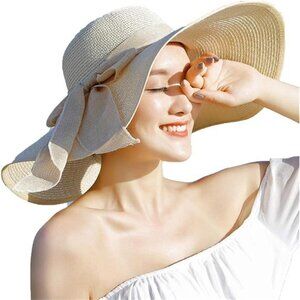 Women's Folable Floppy Hat,WideBrim Sun Protection Straw Hat,Summer UVProtection